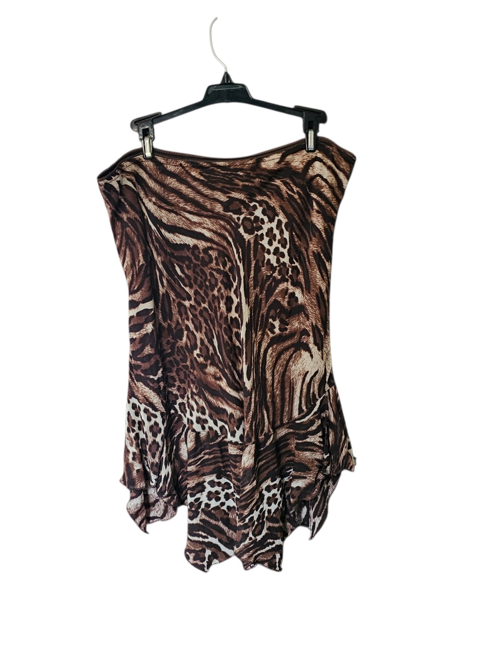 Vintage French Fabric Animal Print Pull On Skirt Asymmetric Hem XL